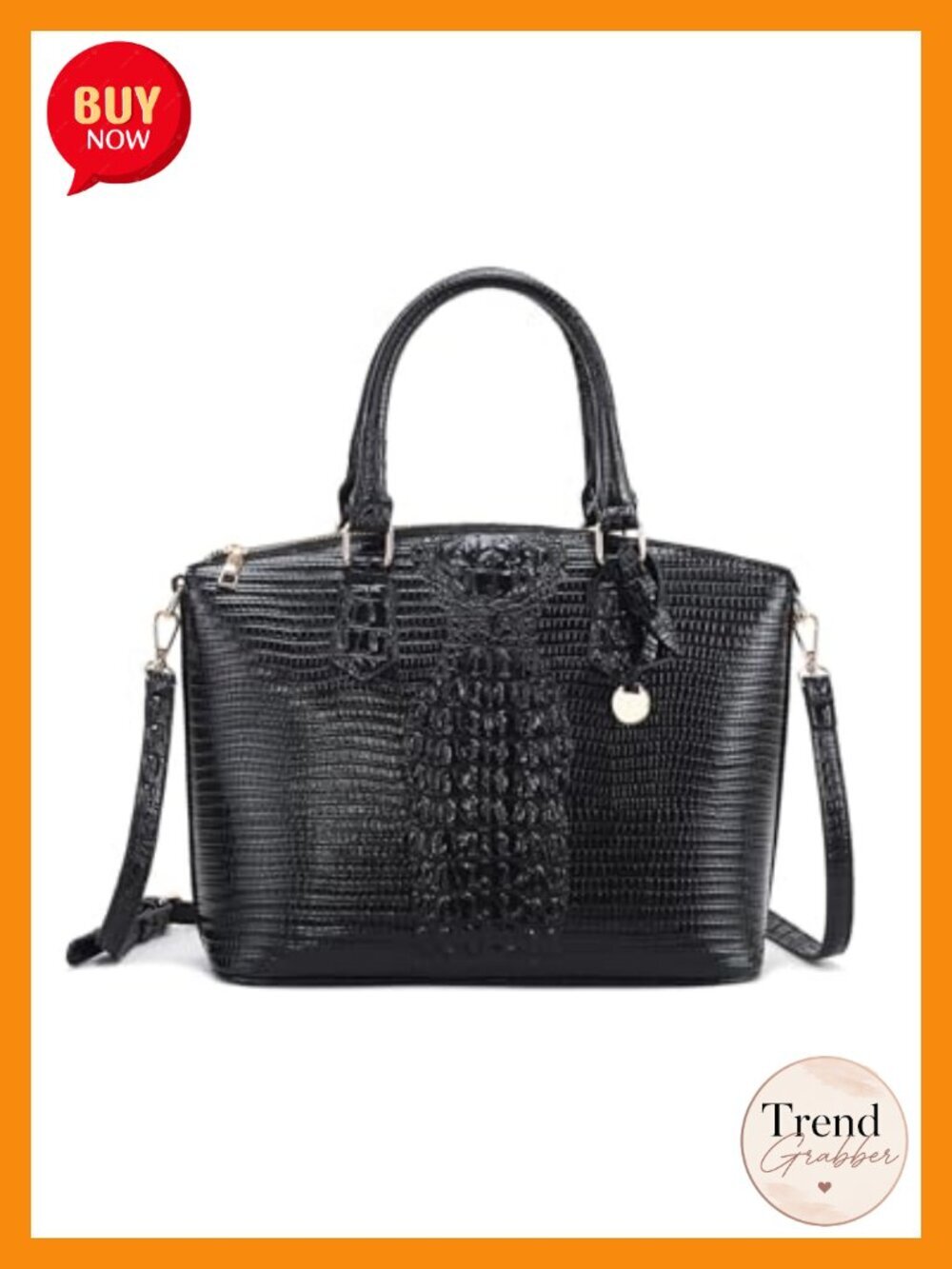 Structured Top-Handle Satchel Handbag, Faux Leather Crocodile Pattern Crossbody